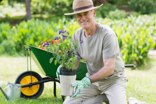 Charity volunteers collecting reusable planters